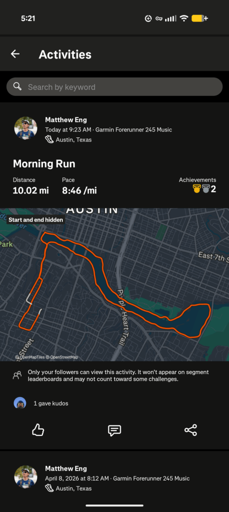 My last run around Townlake